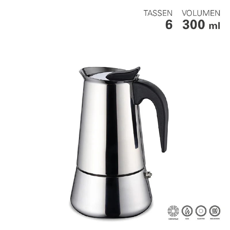 Weis Espressokocher aus Edelstahl für 6 Tassen