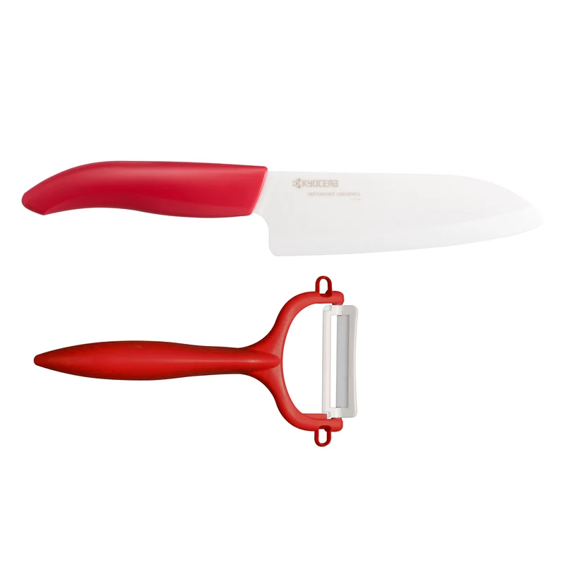 KYOCERA GEN RED Cut & Peel Set: Santoku-Keramikmesser mit Schäler