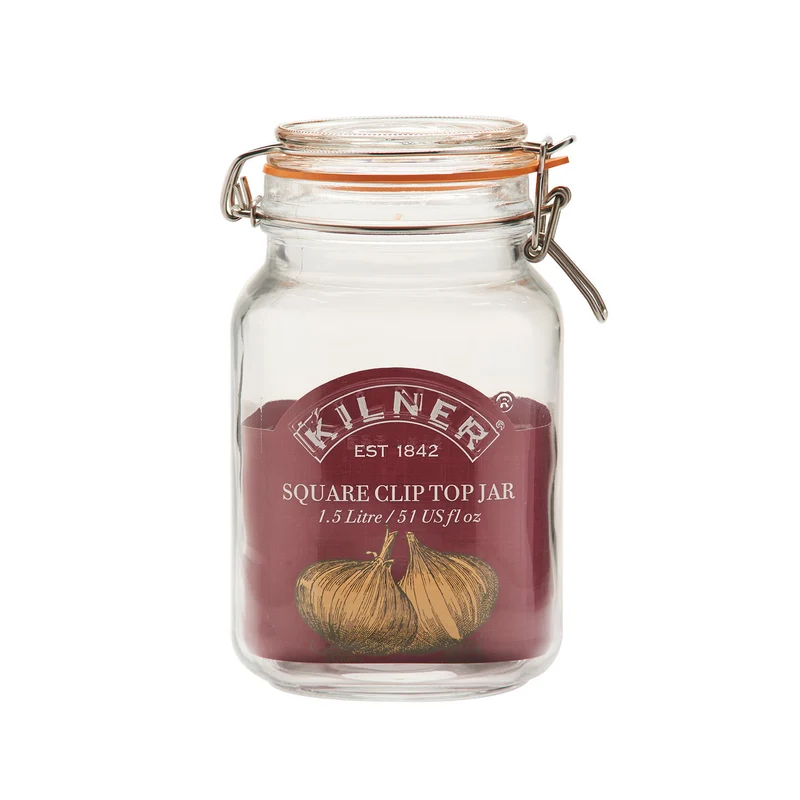 KILNER Quadratisches Bügelverschluss Glas, 1,5 Liter