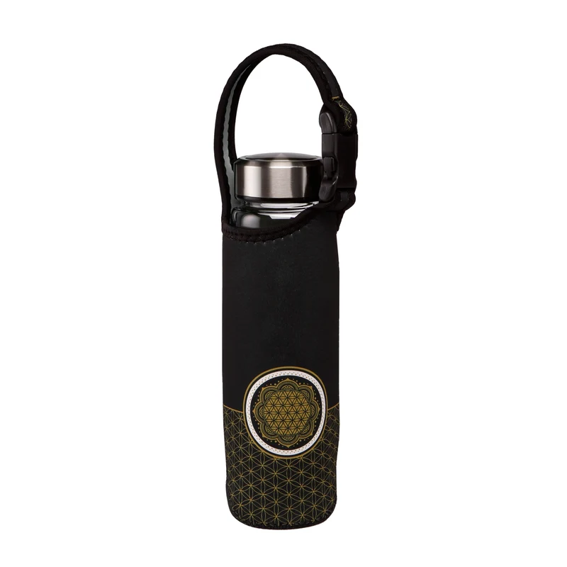 Goebel Lotus - Yin Yang schwarz Glasflasche mit Neoprenhülle