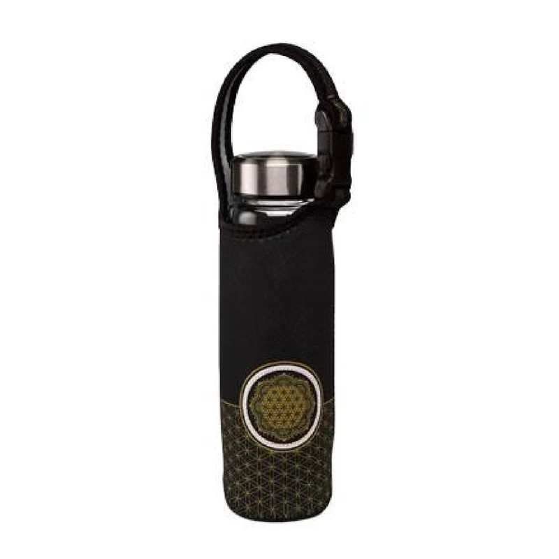 Goebel Lotus - Yin Yang schwarz Glasflasche mit Neoprenhülle