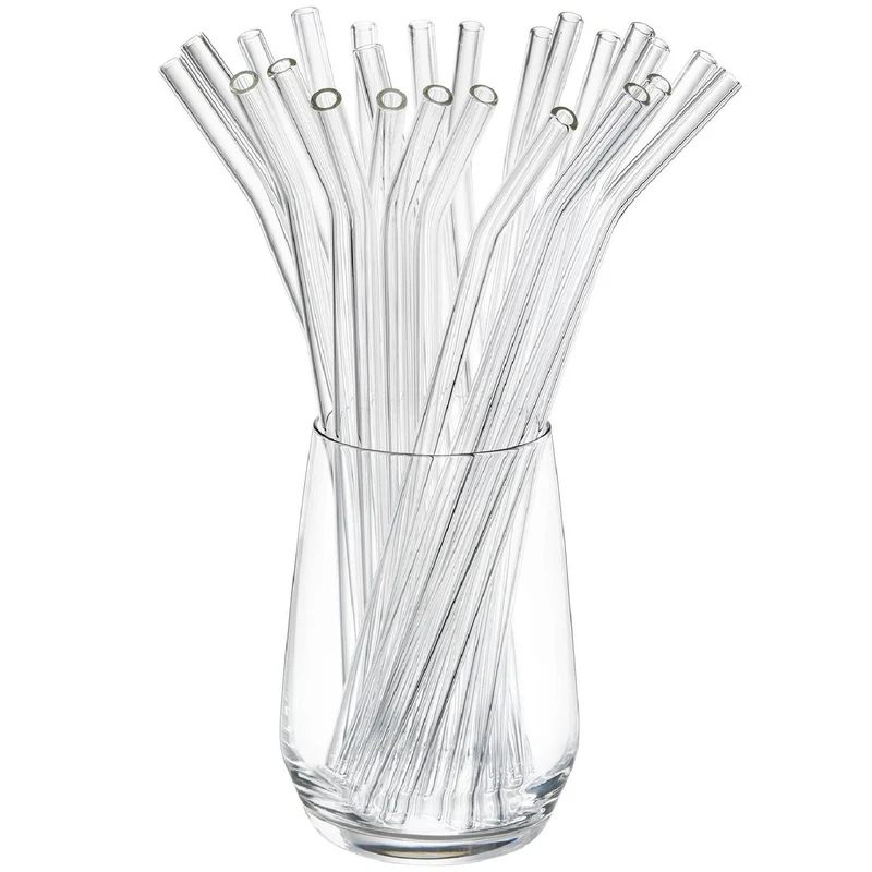 GEFU Glastrinkhalm FUTURE, 23 cm gebogene Form, 25 Stück transparent mit 2 Bürsten