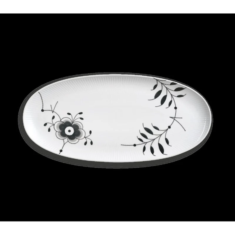 Royal Copenhagen Mega Schwarz Gerippt ovale Schale 37cm