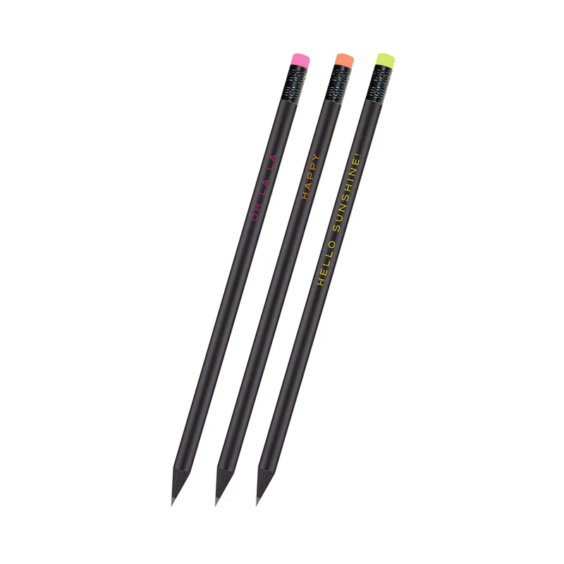 Bleistift „Neon“ | 3er Set mit Spruch & Radiergummi | pink, orange, gelb