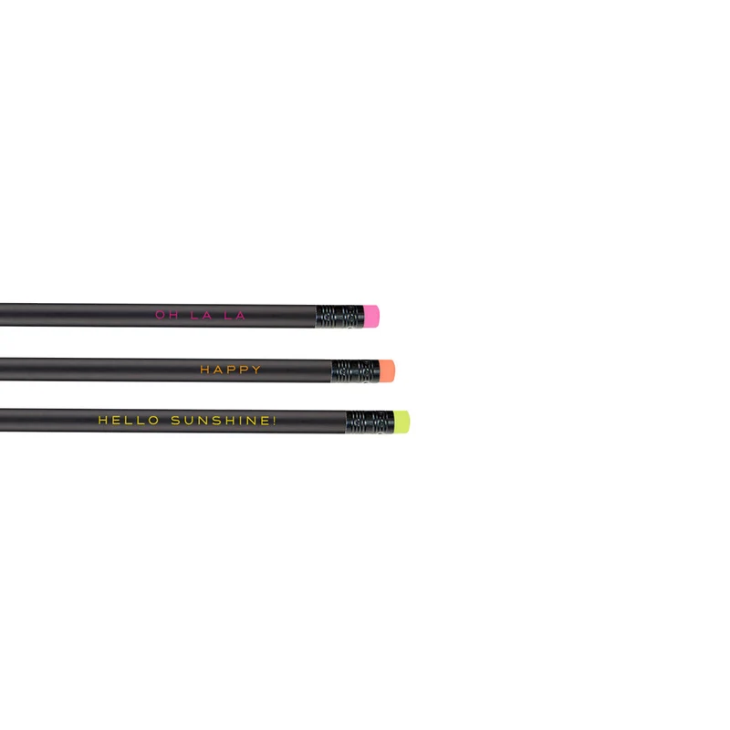Bleistift „Neon“ | 3er Set mit Spruch & Radiergummi | pink, orange, gelb