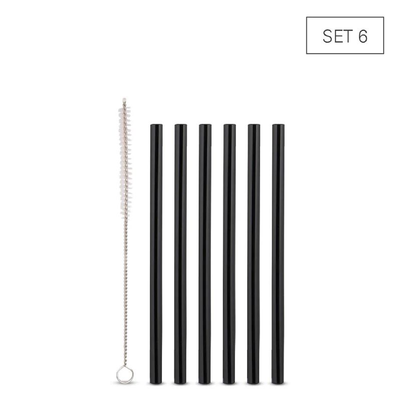 Weis Trinkhalme Glas schwarz 15 cm - Set 6 + Bürste