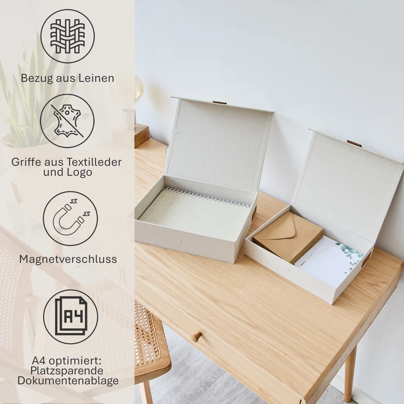 LOVE IT STORE IT Dokumentenbox 2er Set, A4, magnetisch – PREMIUM NATUR
