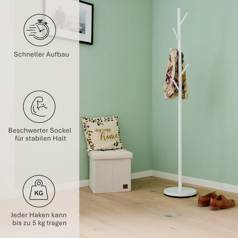 LOVE IT STORE IT Loft Jackenständer aus Metall, Weiß , 5 Haken