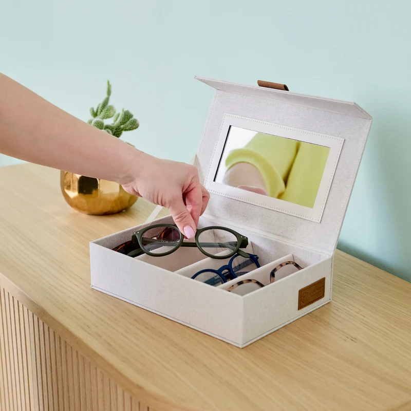 LOVE IT STORE IT Brillenbox mit Spiegel, 4 Fächer – PREMIUM NATUR