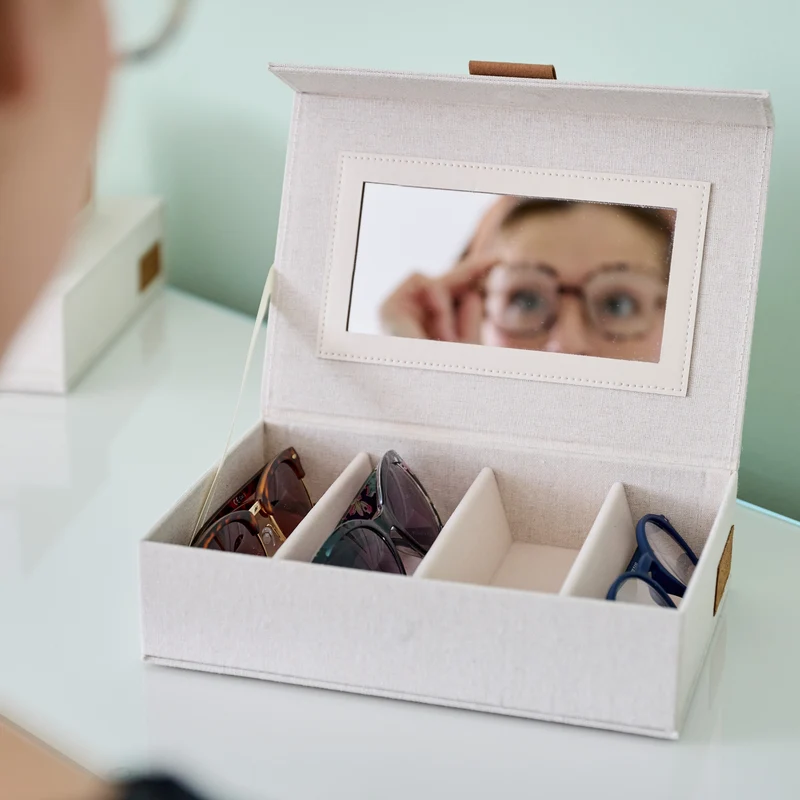 LOVE IT STORE IT Brillenbox mit Spiegel, 4 Fächer – PREMIUM NATUR