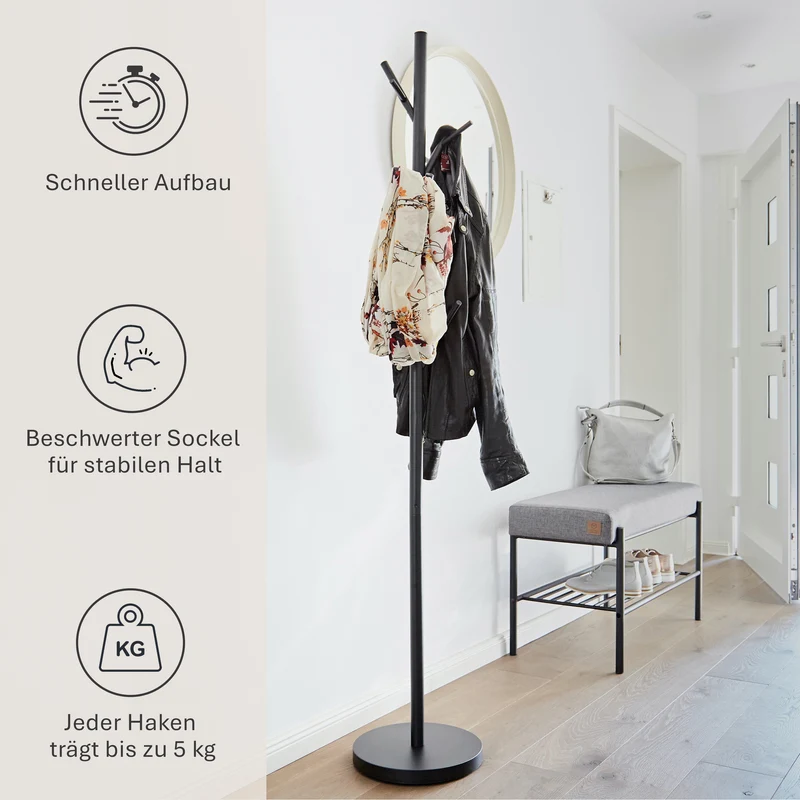 LOVE IT STORE IT Garderobenständer aus Metall mit 15 Haken, schwarz, Höhe 170 cm