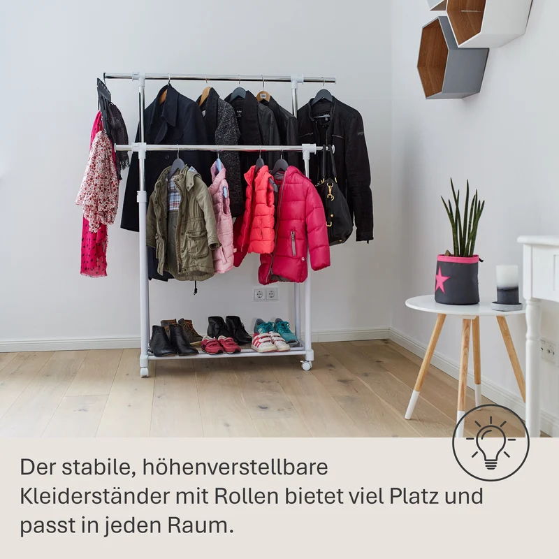 LOVE IT STORE IT Kleiderständer auf Rollen, ausziehbar, weiss/chrom