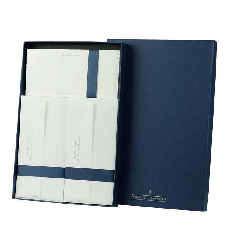Personalisierbare Briefpapier Box | Edles Bütten Papier| 40 Stück | blau