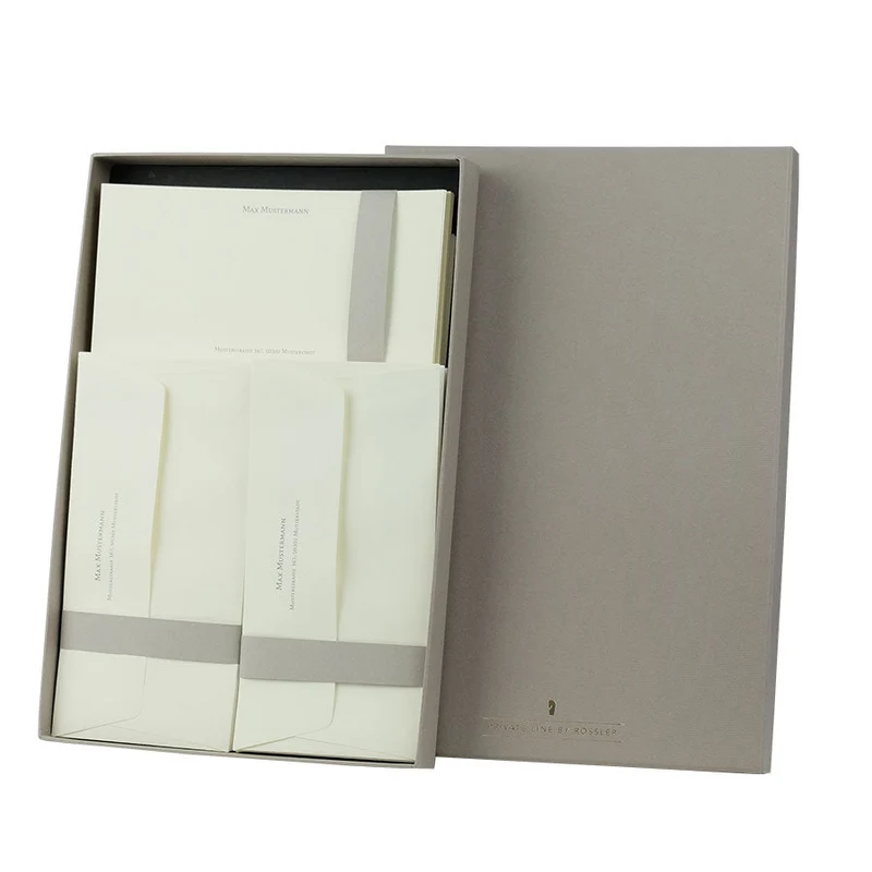 Personalisierbare Briefpapier Box | Edles Papier in Creme | 40 Stück | taupe