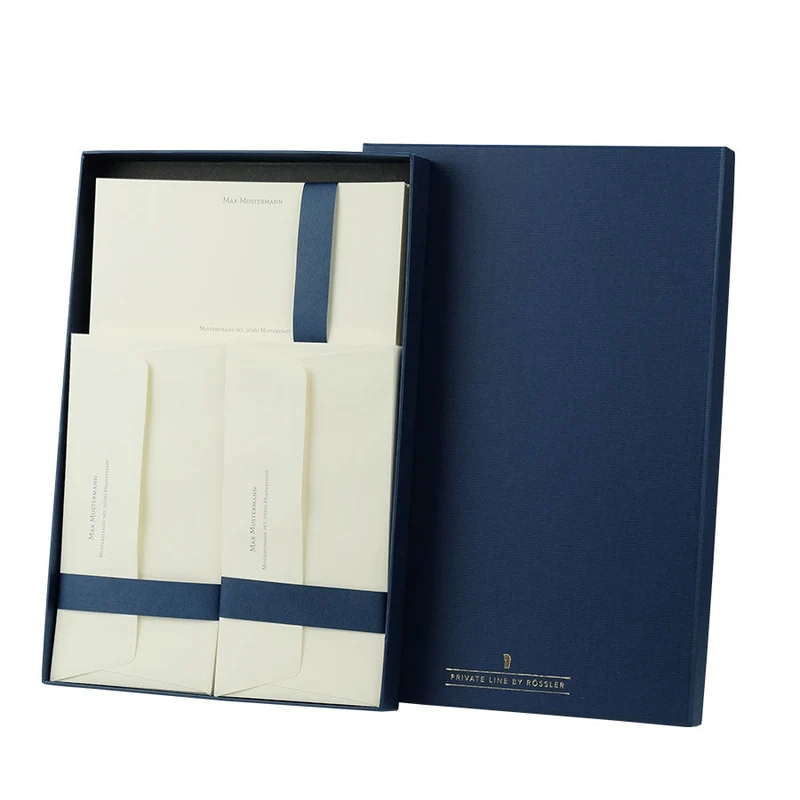 Personalisierbare Briefpapier Box | Edles Papier in Creme | 40 Stück | blau