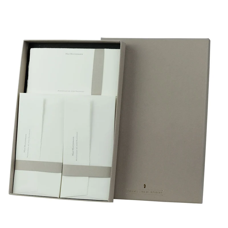 Personalisierbare Briefpapier Box | Edles Bütten Papier | 40 Stück | taupe