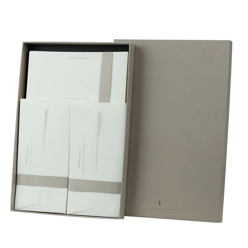 Personalisierbare Briefpapier Box | Edles Papier in Weiß | 40 Stück | taupe