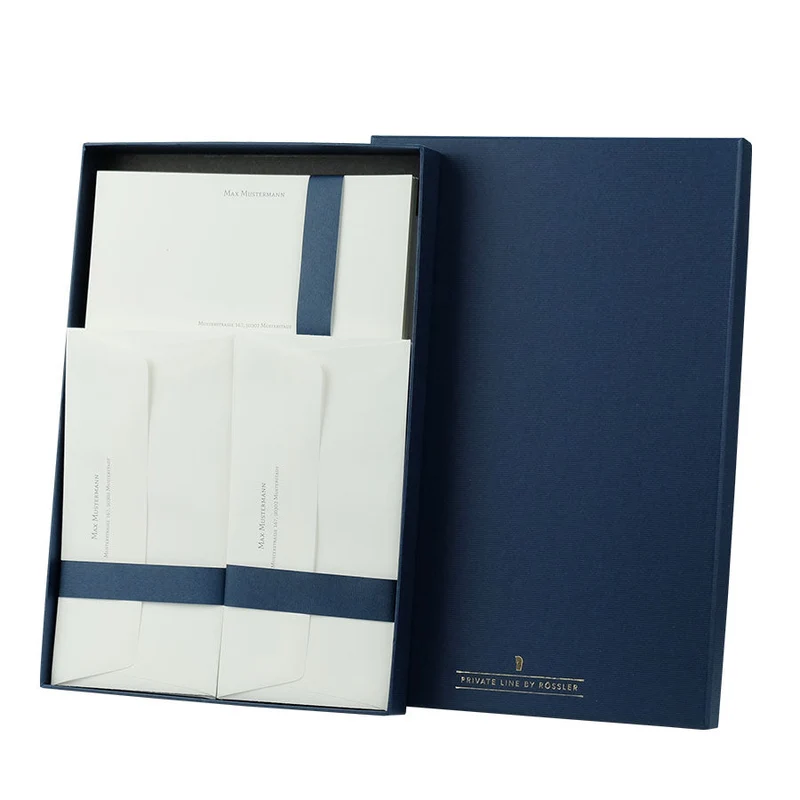 Personalisierbare Briefpapier Box | Edles Papier in Weiß | 40 Stück | blau
