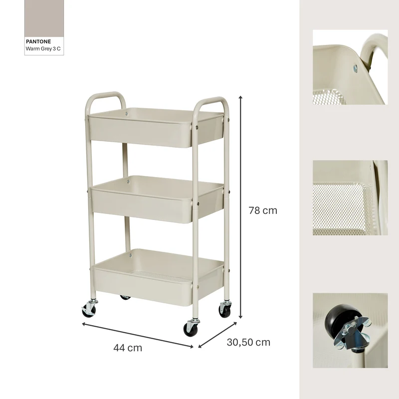LOVE IT STORE IT Rollwagen aus Metall, greige, 44x30,5x78 cm