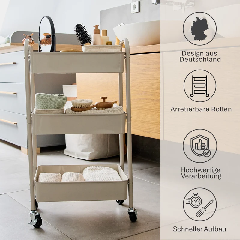 LOVE IT STORE IT Rollwagen aus Metall, greige, 44x30,5x78 cm