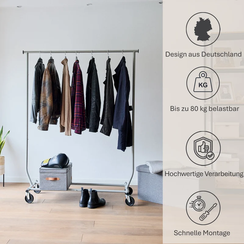 LOVE IT STORE IT Rollbarer Kleiderständer mit Rollen, 129 x 54,5 x 166 cm