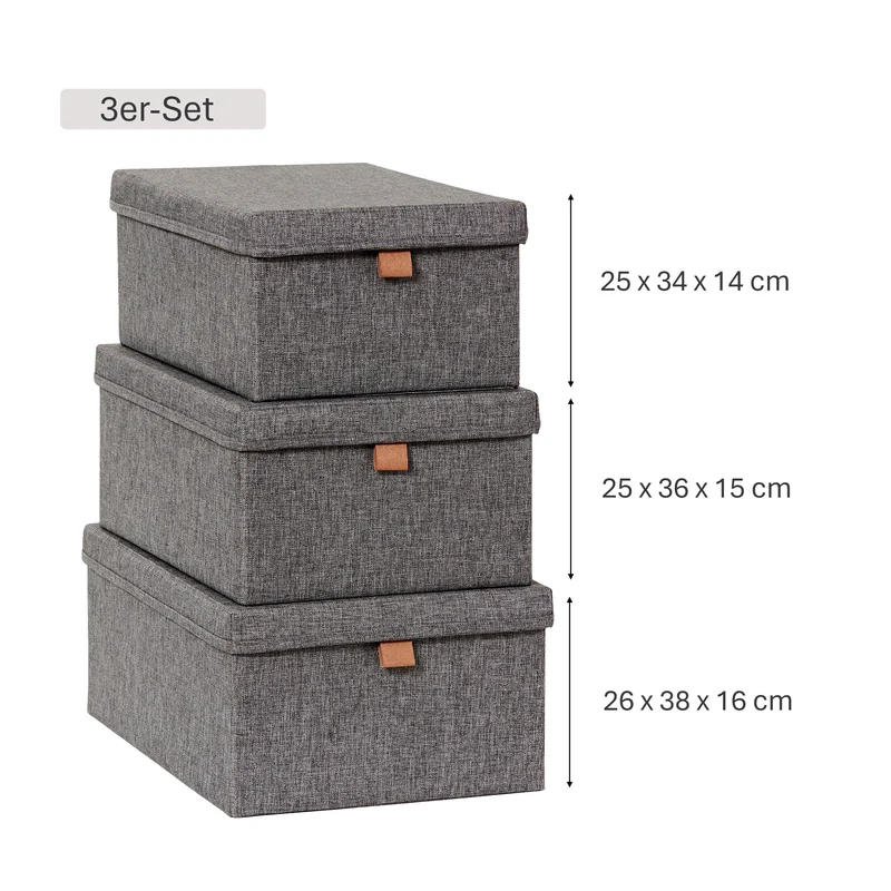 LOVE IT STORE IT Aufbewahrungsbox mit Deckel Stoff 3er Set – PREMIUM GRAU