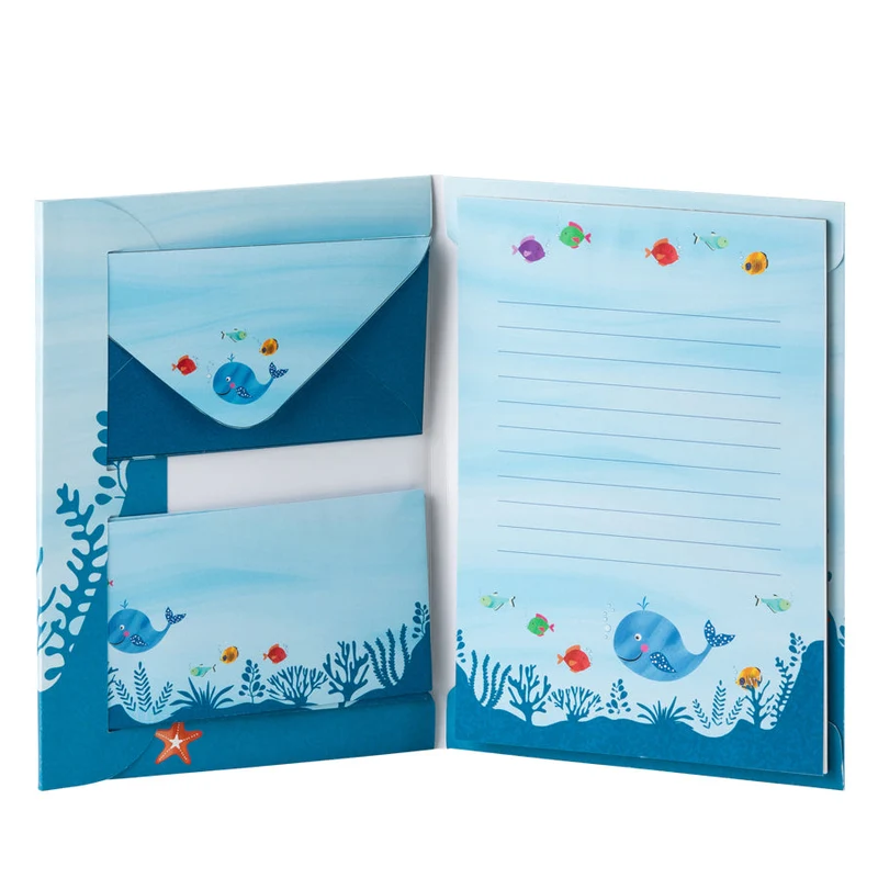 Kinder Briefpapier-Set | Tiermotiv Wal | 10 Stück