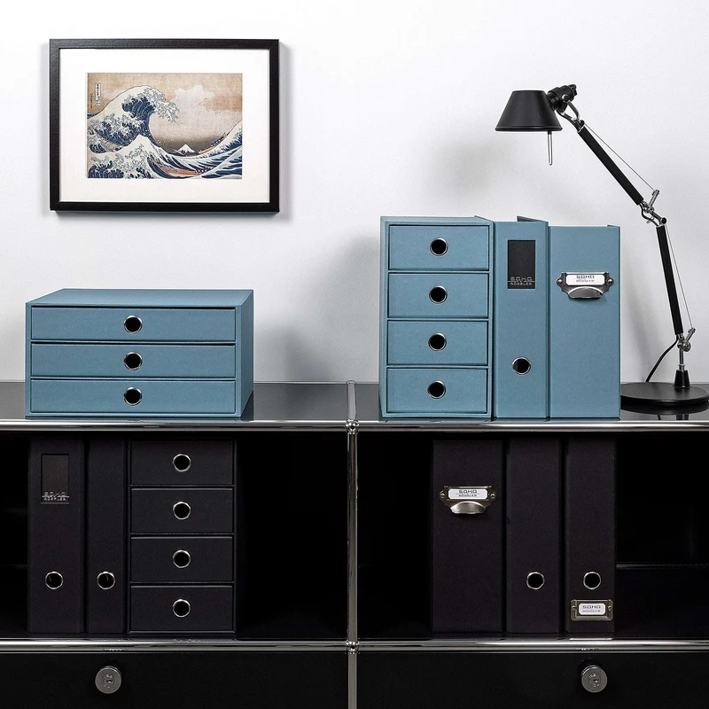 S.O.H.O. Schubladenbox | A4 | Querformat | 3 Fächer | denim-blau