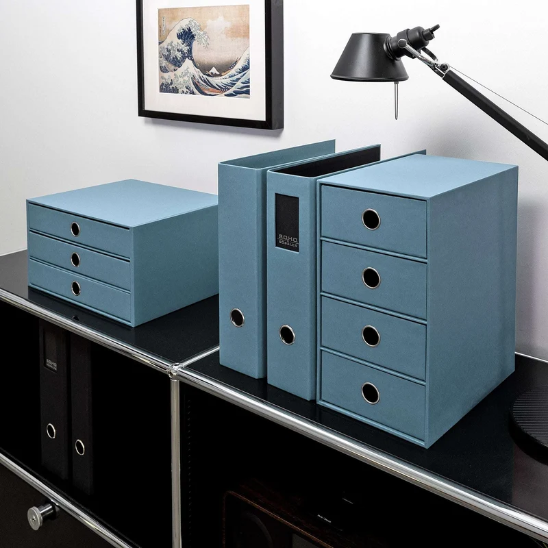 S.O.H.O. Schubladenbox | A4 | Querformat | 3 Fächer | denim-blau