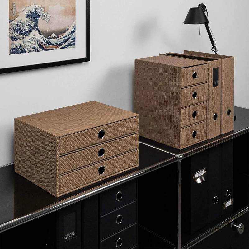 S.O.H.O. Schubladenbox | A4 | Querformat | 3 Fächer | haselnuss-braun