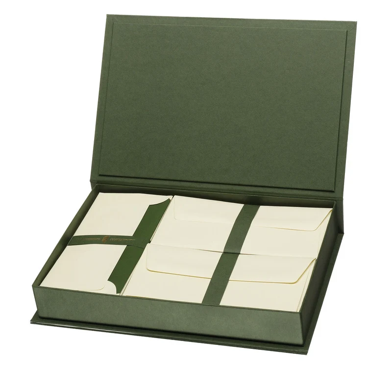 Briefpapier Kassette | Edles Briefpapier mit Seidenfutter | 50 Stück | gruen