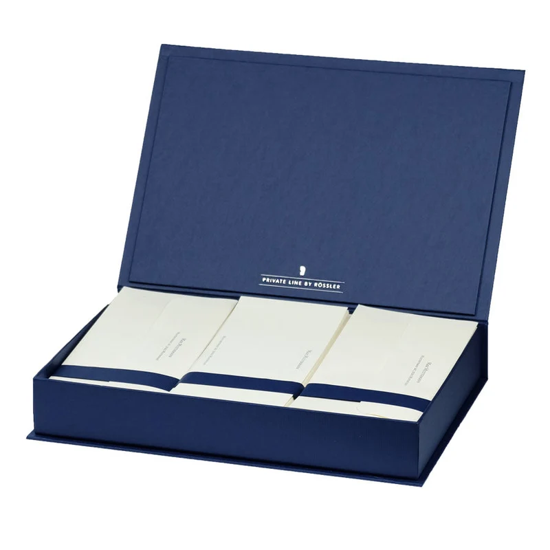 Personalisierbare Briefpapier Kassette | Edles Papier in Creme | 60 Stück | blau