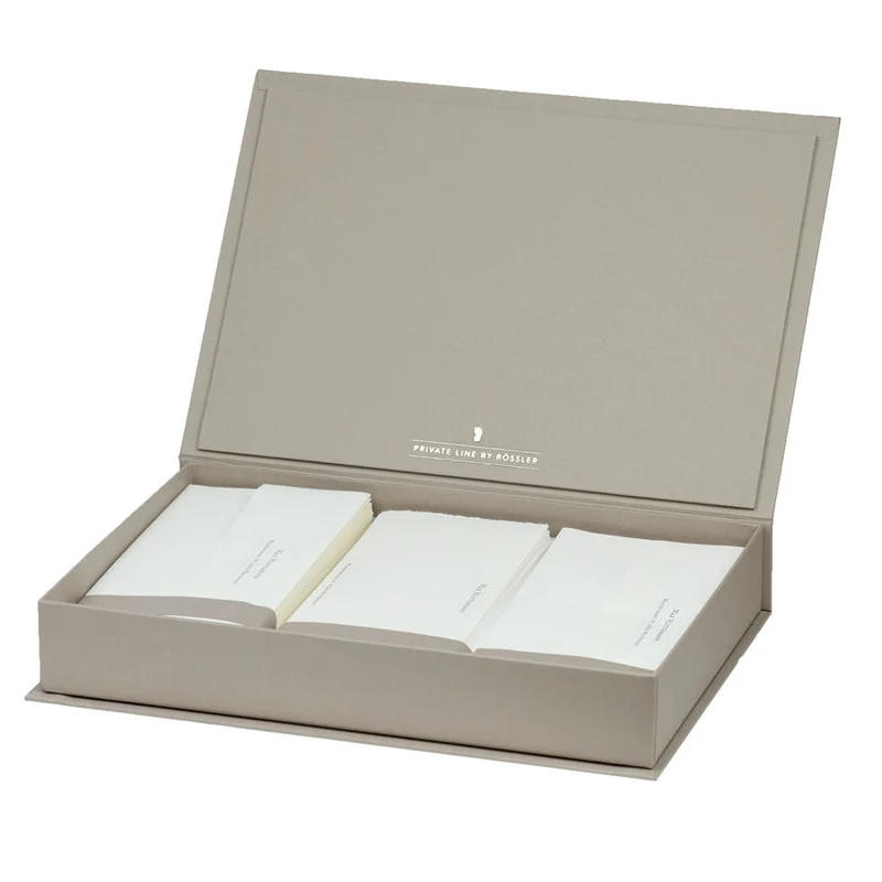 Personalisierbare Briefpapier Kassette | Edles Bütten Papier | 60 Stück | taupe