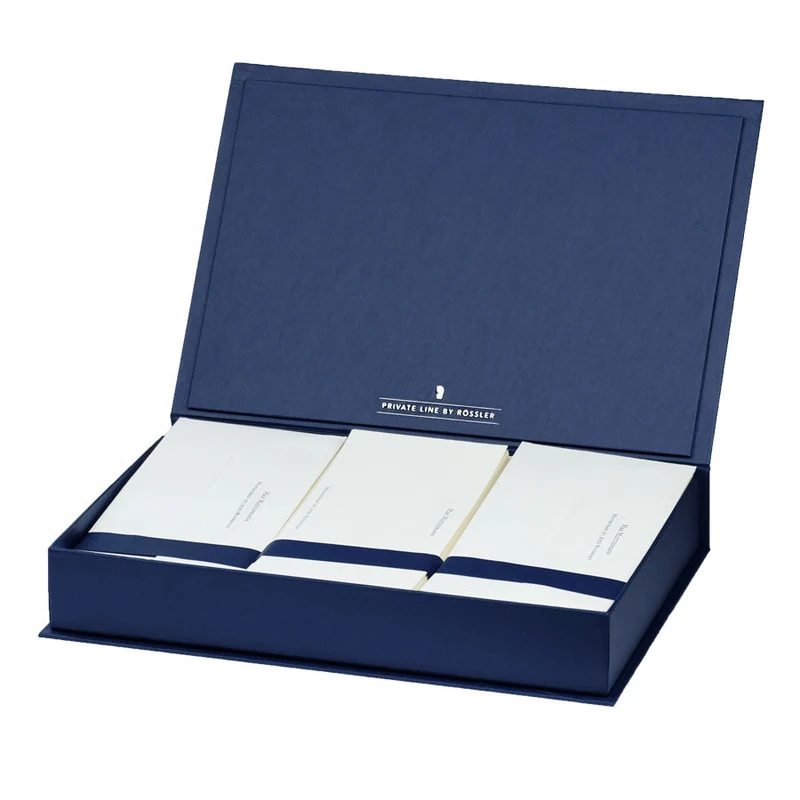 Personalisierbare Briefpapier Kassette | Edles Papier in Weiß | 60 Stück | blau