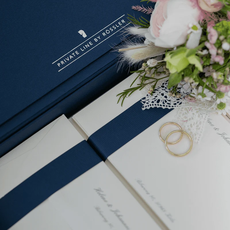 Personalisierbare Briefpapier Kassette | Edles Papier in Weiß | 60 Stück | blau