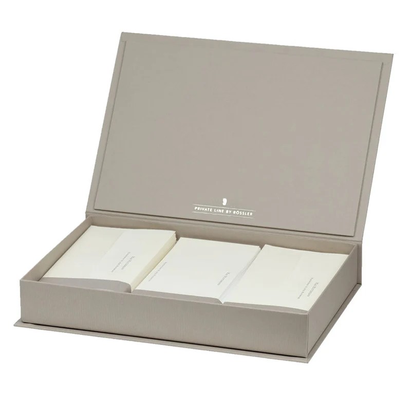 Personalisierbare Briefpapier Kassette | Edles Papier in Creme | 60 Stück | taupe