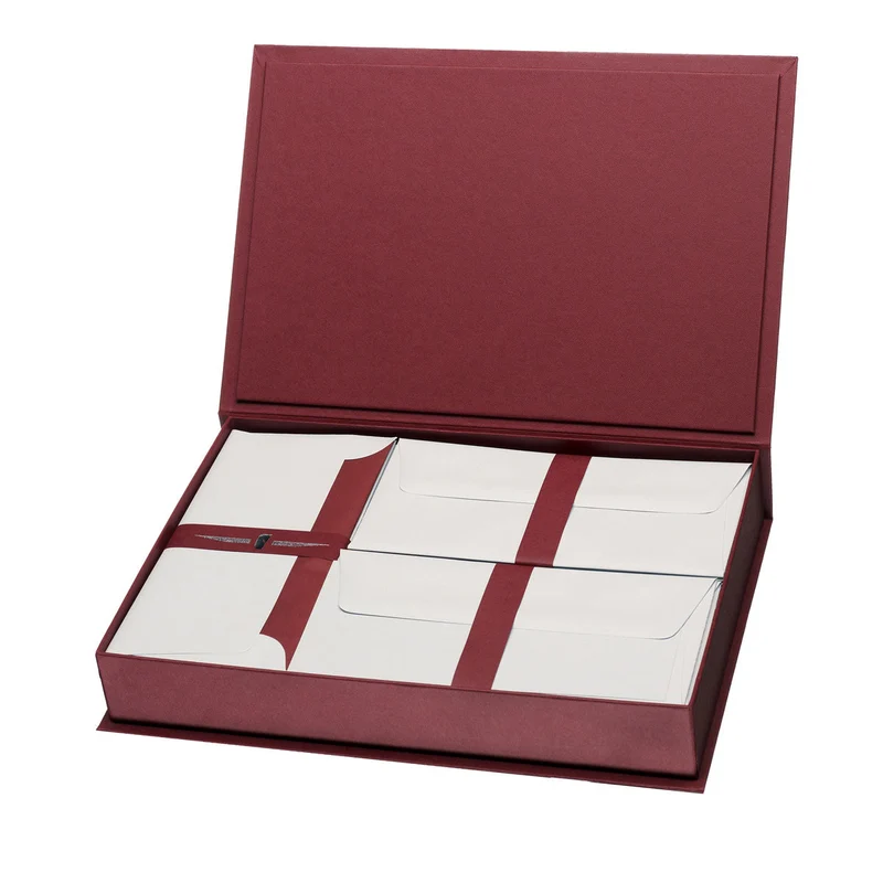 Briefpapier Kassette | Edles Briefpapier mit Seidenfutter | 50 Stück | rot