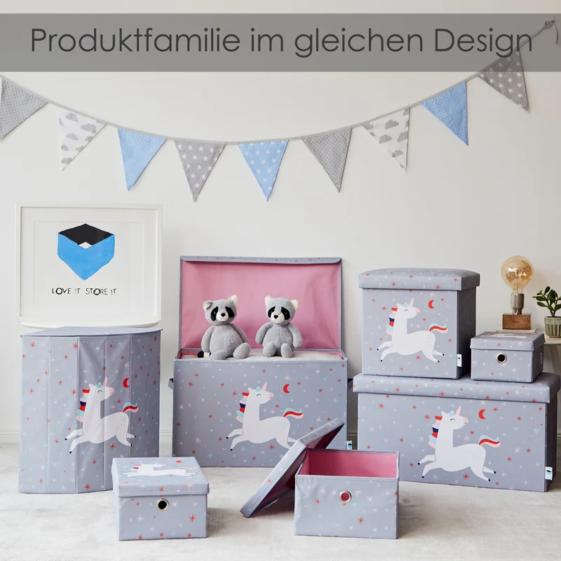 LOVE IT STORE IT Kinder Aufbewahrungskorb, Wäschekorb mit Deckel – HAPPY KIDS