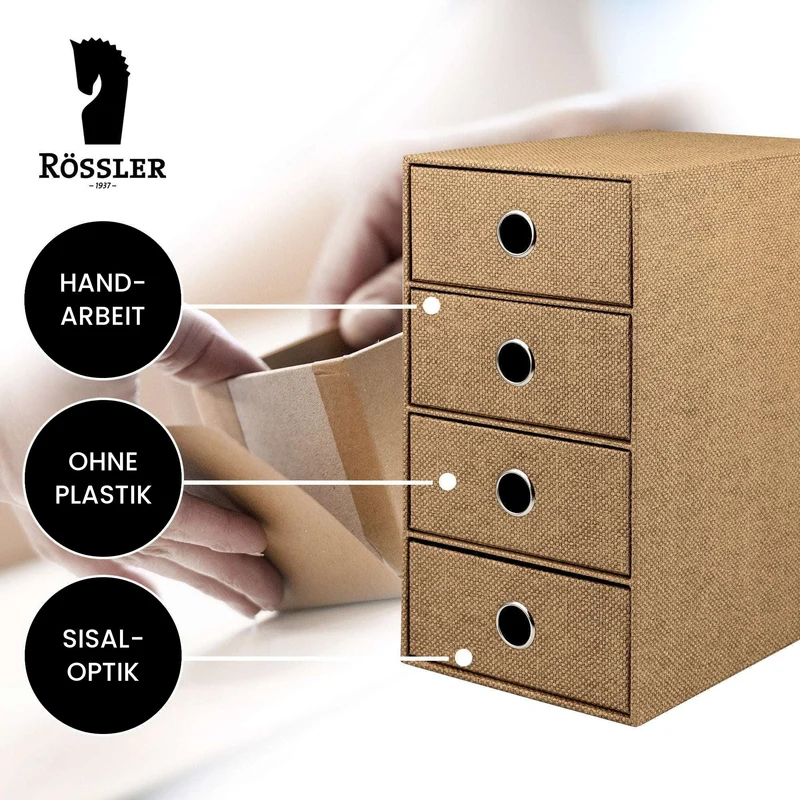 S.O.H.O. Schubladenbox | A5 | DIN lang | 4 Fächer | haselnuss-braun