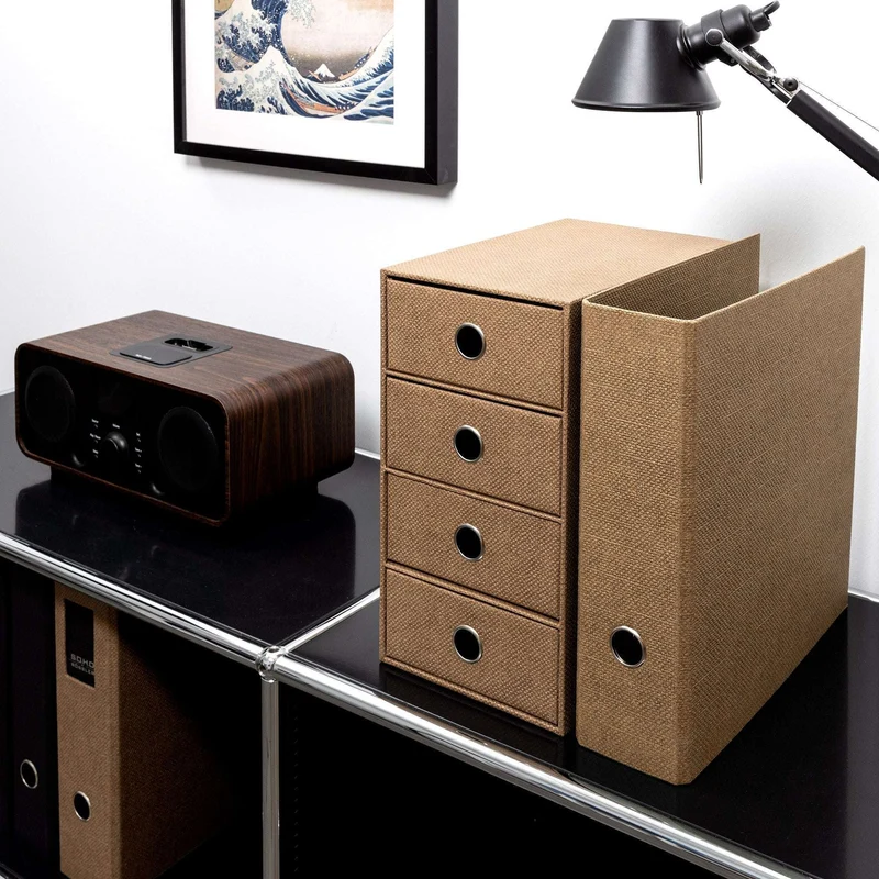 S.O.H.O. Schubladenbox | A5 | DIN lang | 4 Fächer | haselnuss-braun
