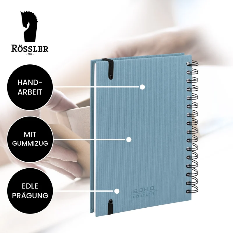 S.O.H.O. Notizbuch | A5 | Hardcover | Blanko | Mit Gummizug | opal