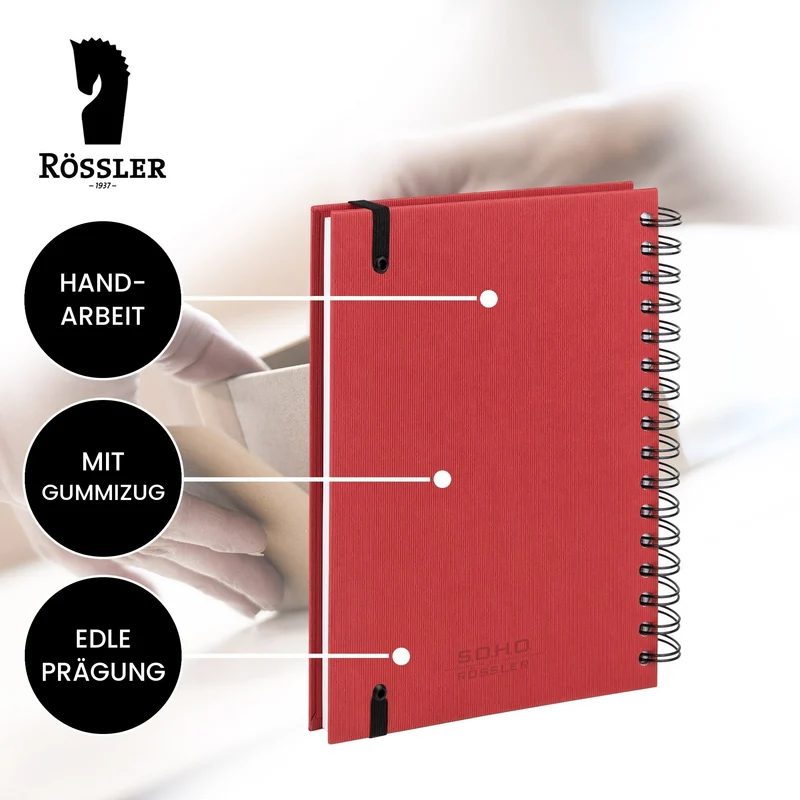 S.O.H.O. Notizbuch | A5 | Hardcover | Blanko | Mit Gummizug | rot