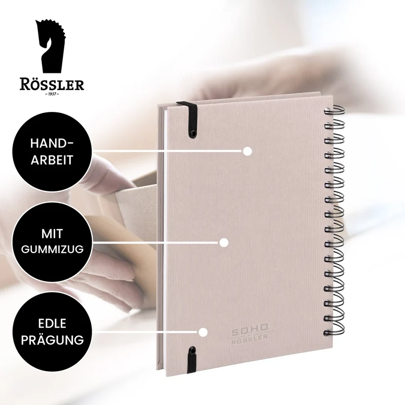 S.O.H.O. Notizbuch | A5 | Hardcover | Blanko | Mit Gummizug | powder-rosa