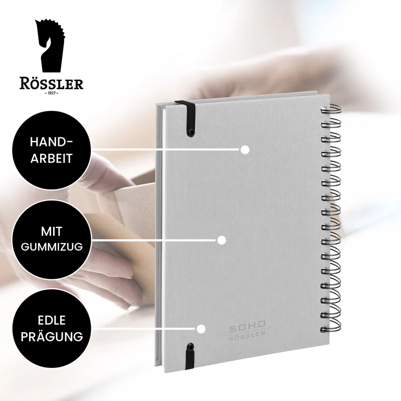 S.O.H.O. Notizbuch | A5 | Hardcover | Blanko | Mit Gummizug | stone-grau