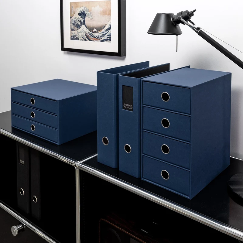 S.O.H.O. Schubladenbox | A5 | DIN lang | 4 Fächer | navy-blau